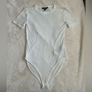 Forever 21 White Short Sleeve Mesh Bodysuit